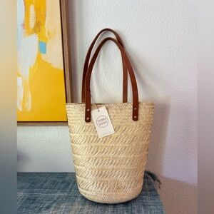Madewell Natural Straw Tote Bag with Brown Handles